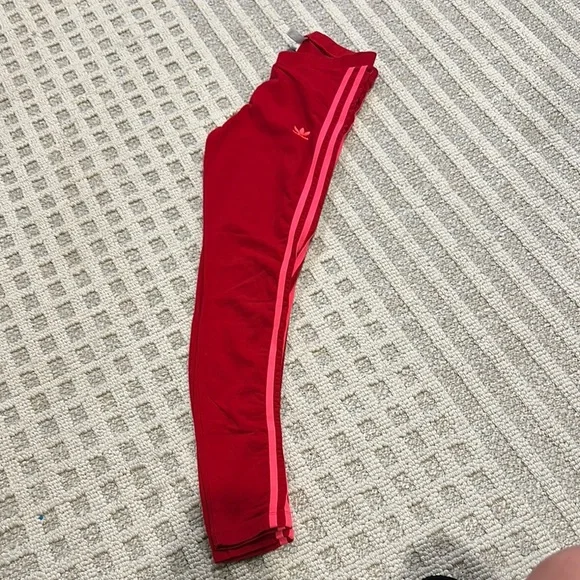 Adidas Red and Pink Sweatpants with Signature Stripes - Picture 2 of 3